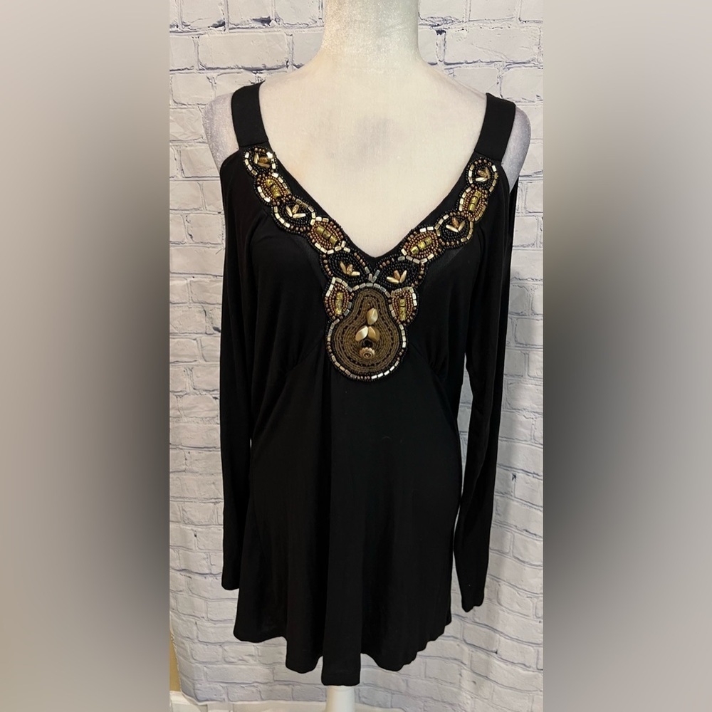 Venus Black Dress Beaded Embellished Cold Shoulder Size S/M